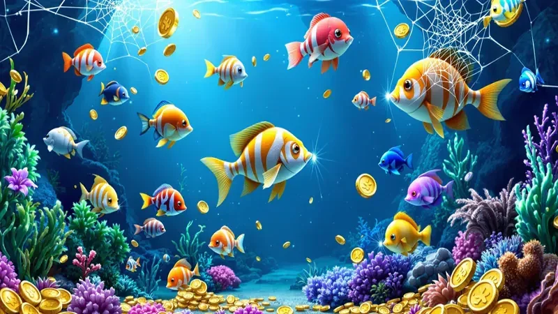 Adegan target ikan dan kendali meriam dalam permainan arcade